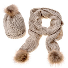 Премиум дешевые оптовые зима теплая пом пом вязаная шапка и шарф набор